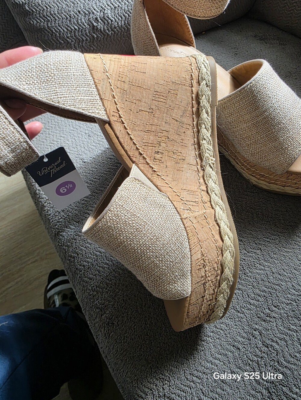 Universal Thread Beige Linen-Look Wedge Sandals with Ankle Strap - Picture 4 of 5
